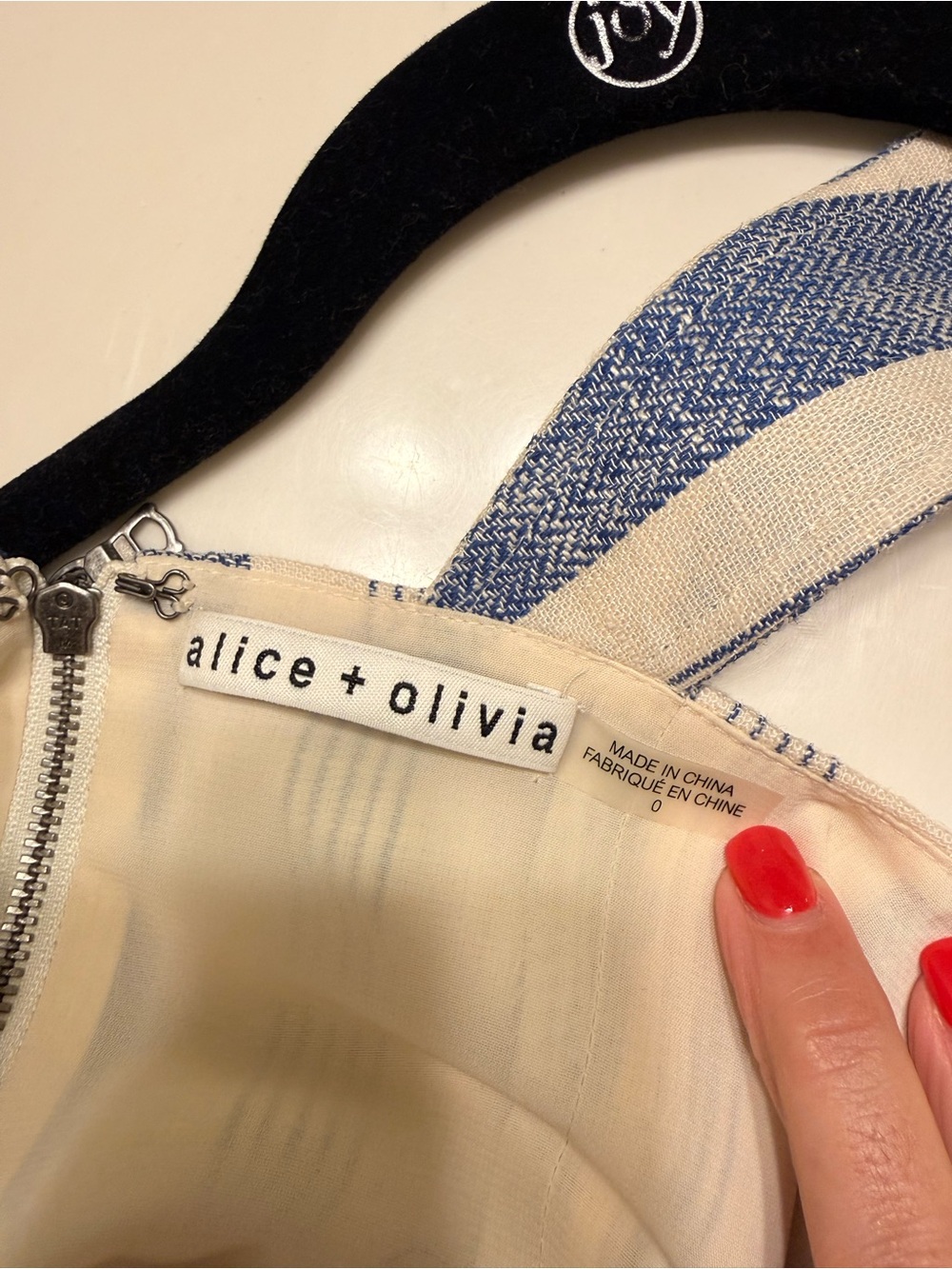 Alice + Olivia Blue and Cream Striped Romper with Tie Waist - Picture 5 of 5